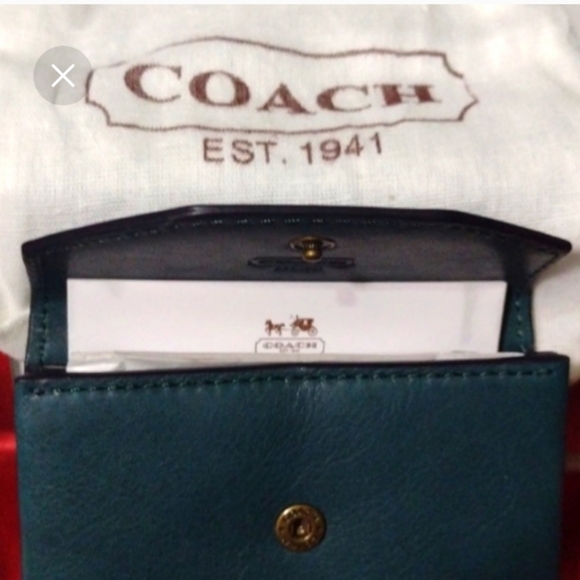 Coach Green Leather Wallet Brown Leather 🗝️ Ring - Picture 14 of 14